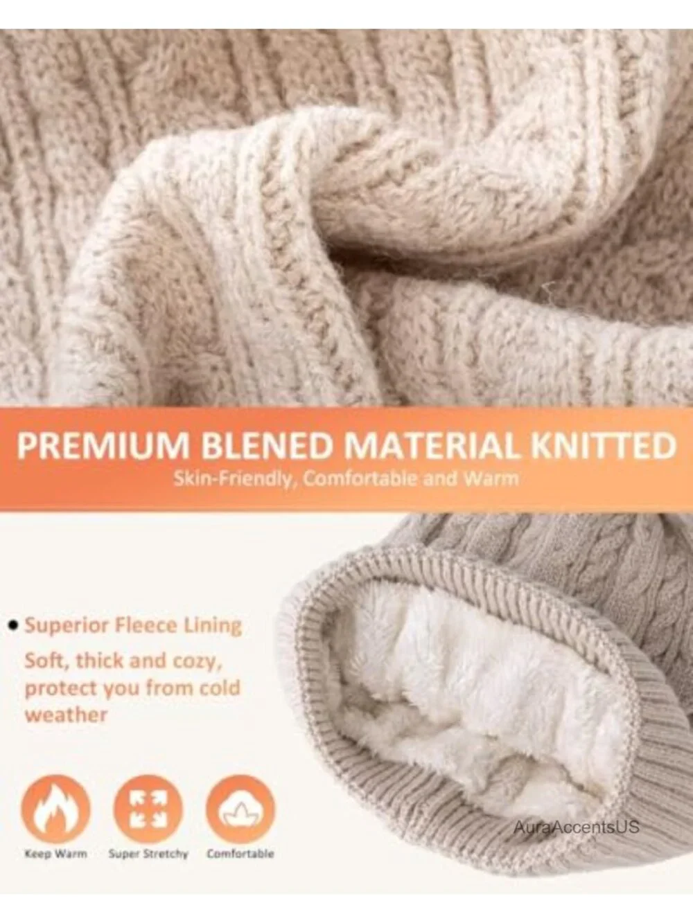 Women's Winter Beanie Scarf Gloves Set Fleece Lined Touchscreen Alpaca Wool